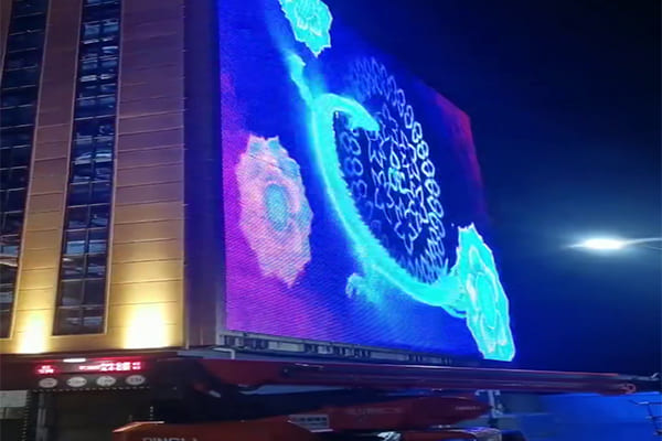 A close-up of a high-density LED media mesh screen controlled by SPI